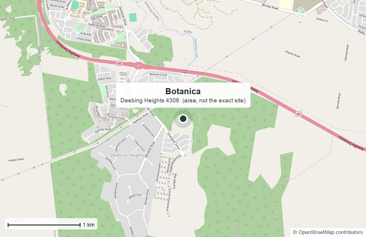 区位：Botanica，Deebing Heights｜OpenStreetMap 底图，© OpenStreetMap 贡献者