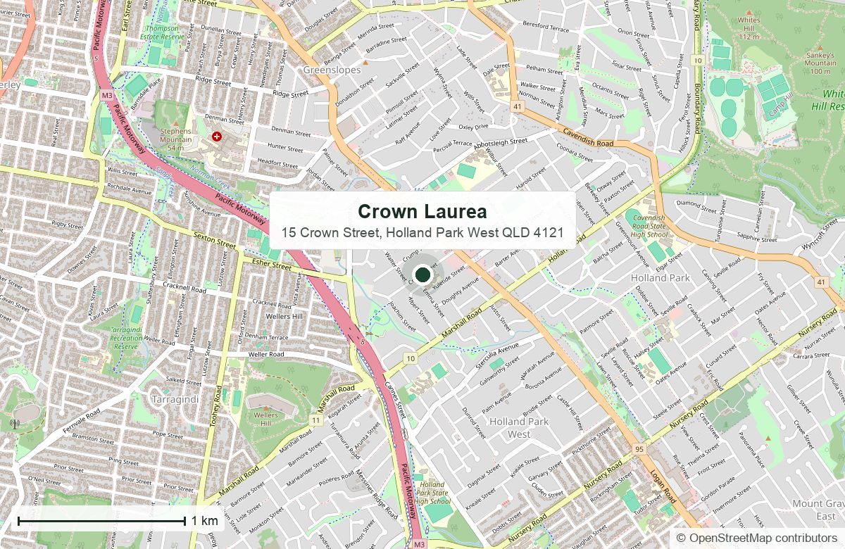 Location: Crown Laurea, Holland Park West | OpenStreetMap base map, © OpenStreetMap contributors