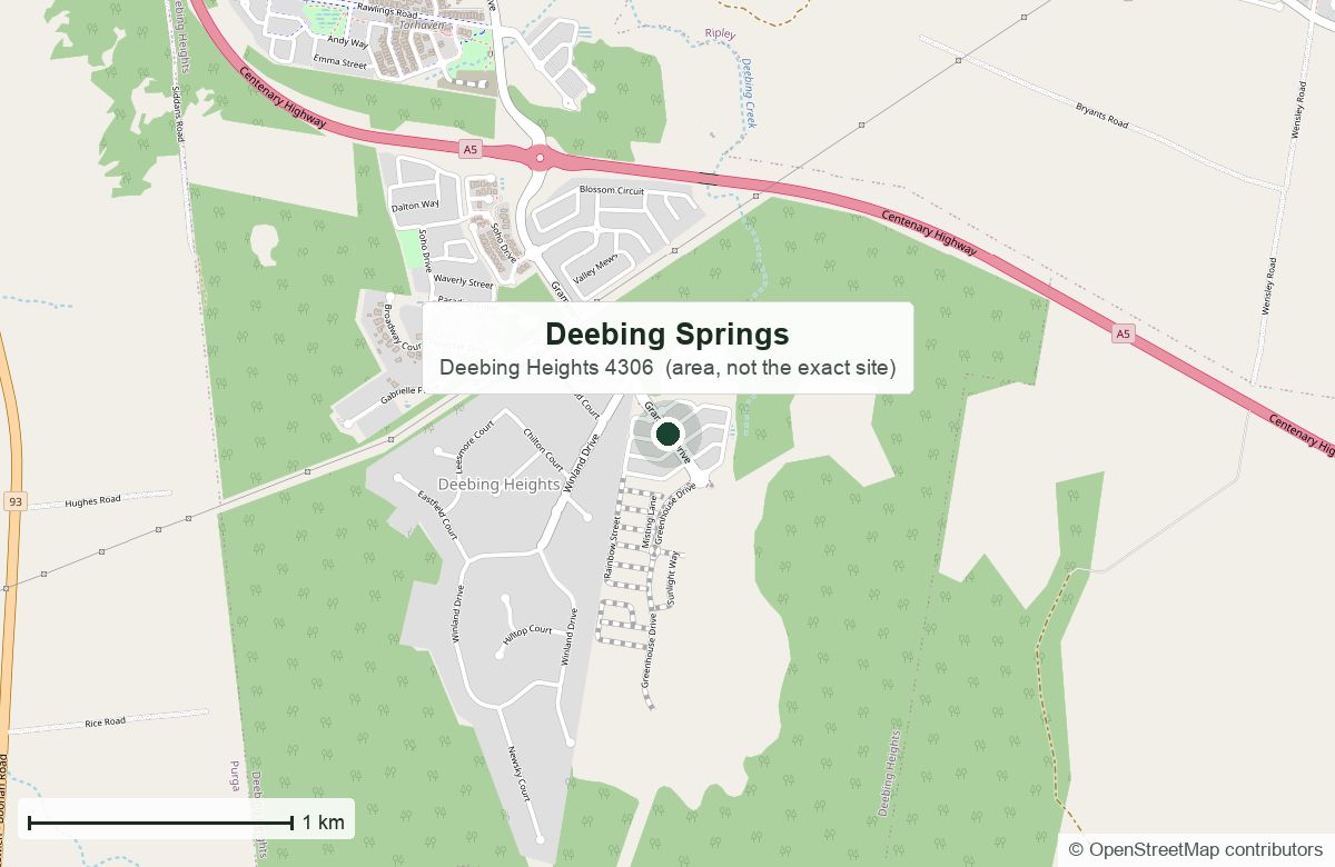 Location: Deebing Springs, Deebing Heights | OpenStreetMap base map, © OpenStreetMap contributors