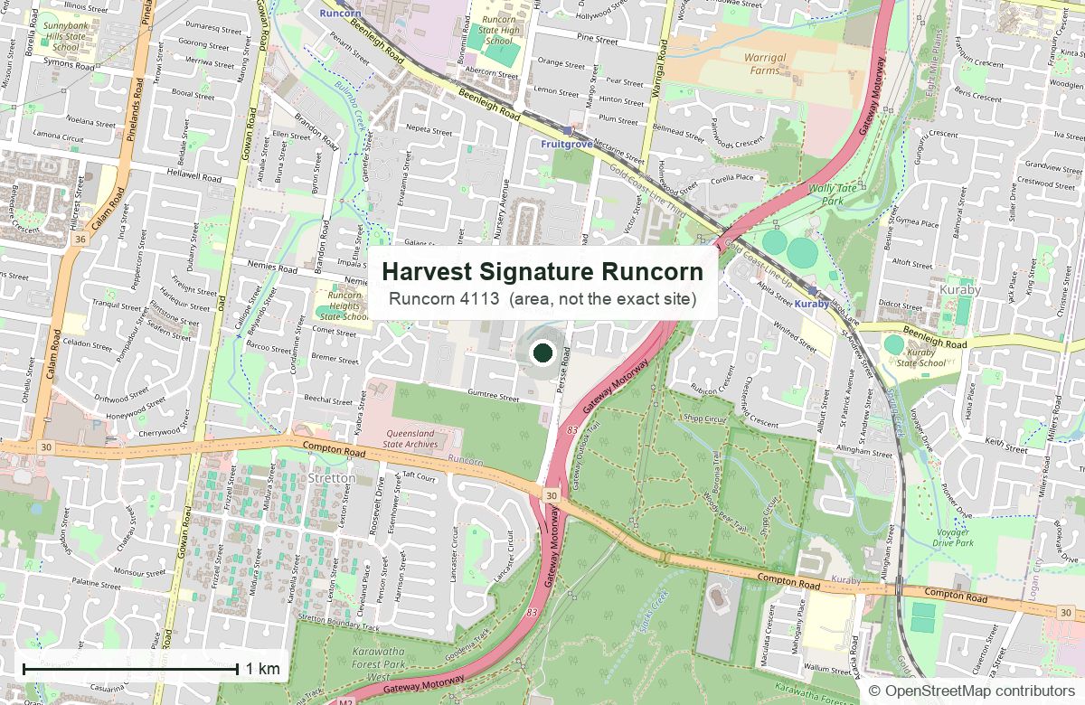 区位：Harvest — Signature Runcorn，229 Persse Road｜地图数据 © OpenStreetMap 贡献者