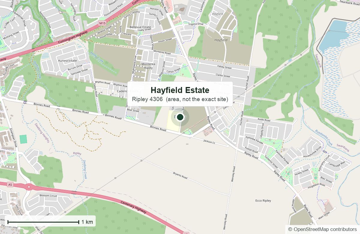 Location: Hayfield Estate, Ripley | OpenStreetMap base map, © OpenStreetMap contributors