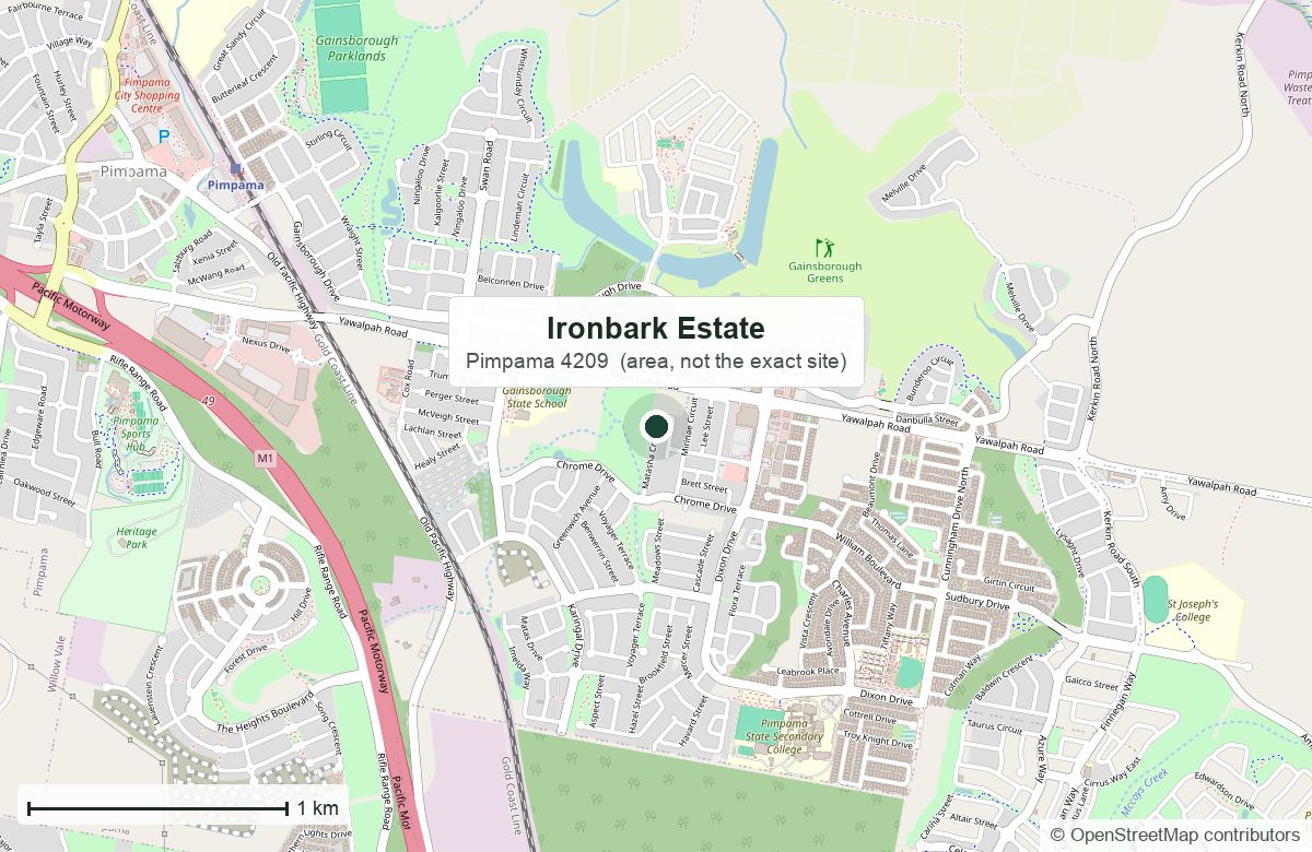 Location: Ironbark Estate, Matasha Crescent, Pimpama | OpenStreetMap base map, © OpenStreetMap contributors