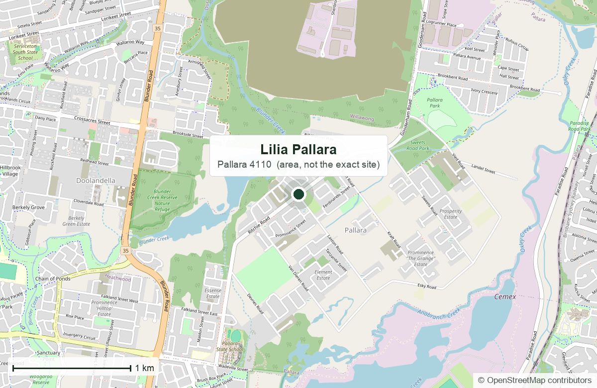 Location: Lilia, corner of Laxton Road and Ritchie Road, Pallara | OpenStreetMap base map, © OpenStreetMap contributors