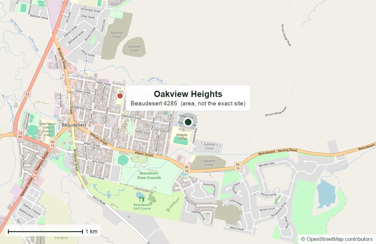 Location: Oakview Heights, Jason Day Drive, Beaudesert | OpenStreetMap base map, © OpenStreetMap contributors