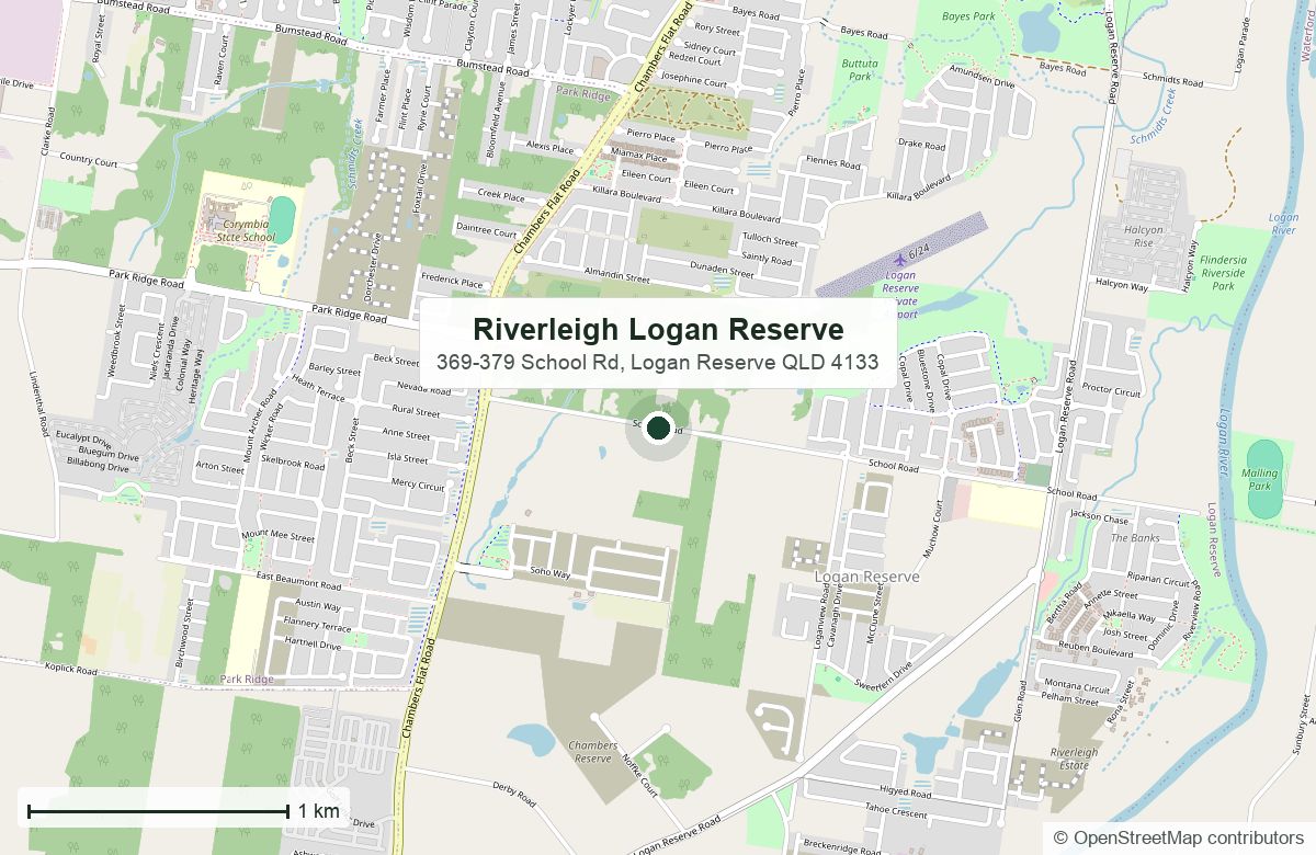 区位：Riverleigh，369–379 School Road, Logan Reserve｜地图数据 © OpenStreetMap 贡献者