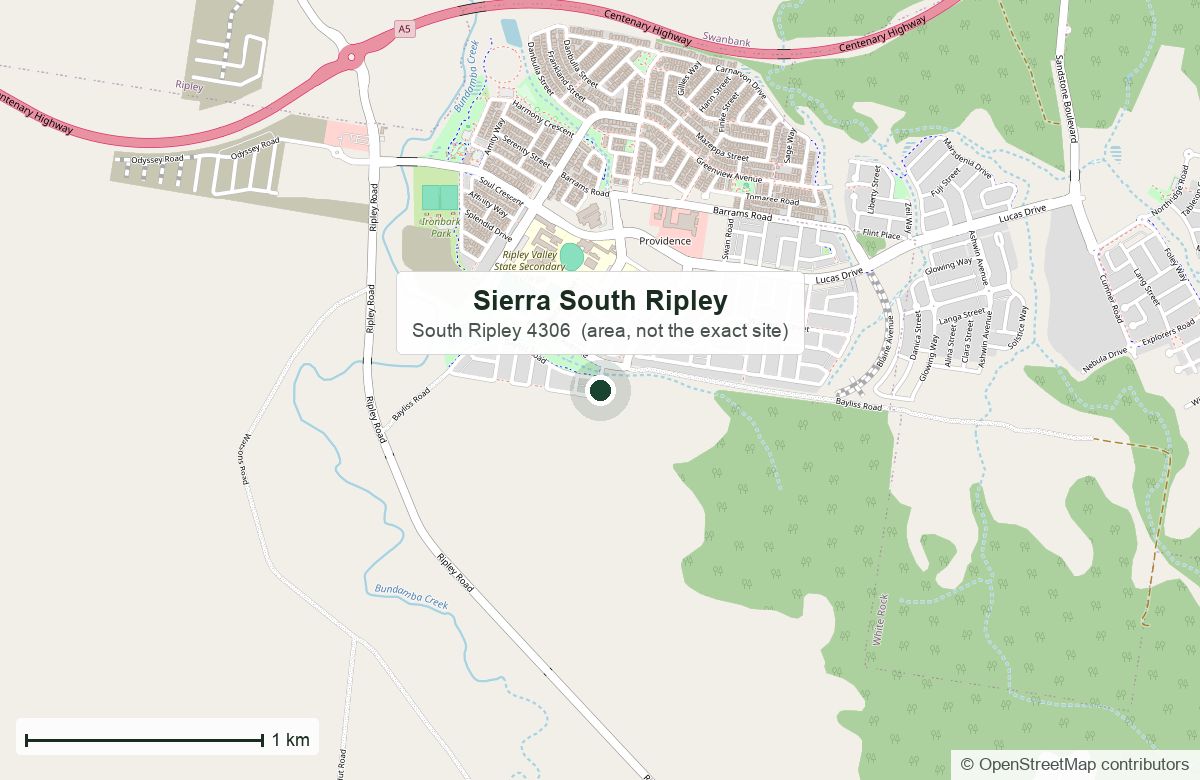 区位：Sierra，58–116 Coleman Road, South Ripley｜OpenStreetMap 底图，© OpenStreetMap 贡献者