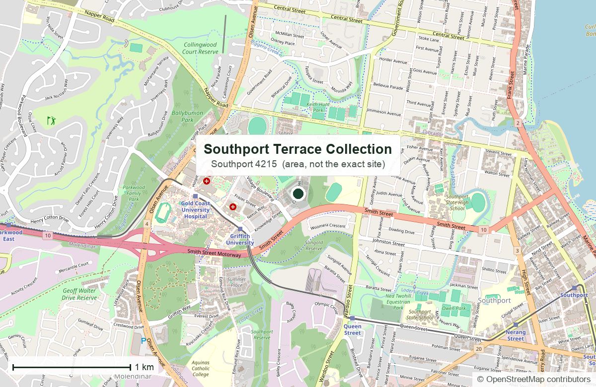 Location: terrace community, Southport QLD 4215 | OpenStreetMap base map, © OpenStreetMap contributors