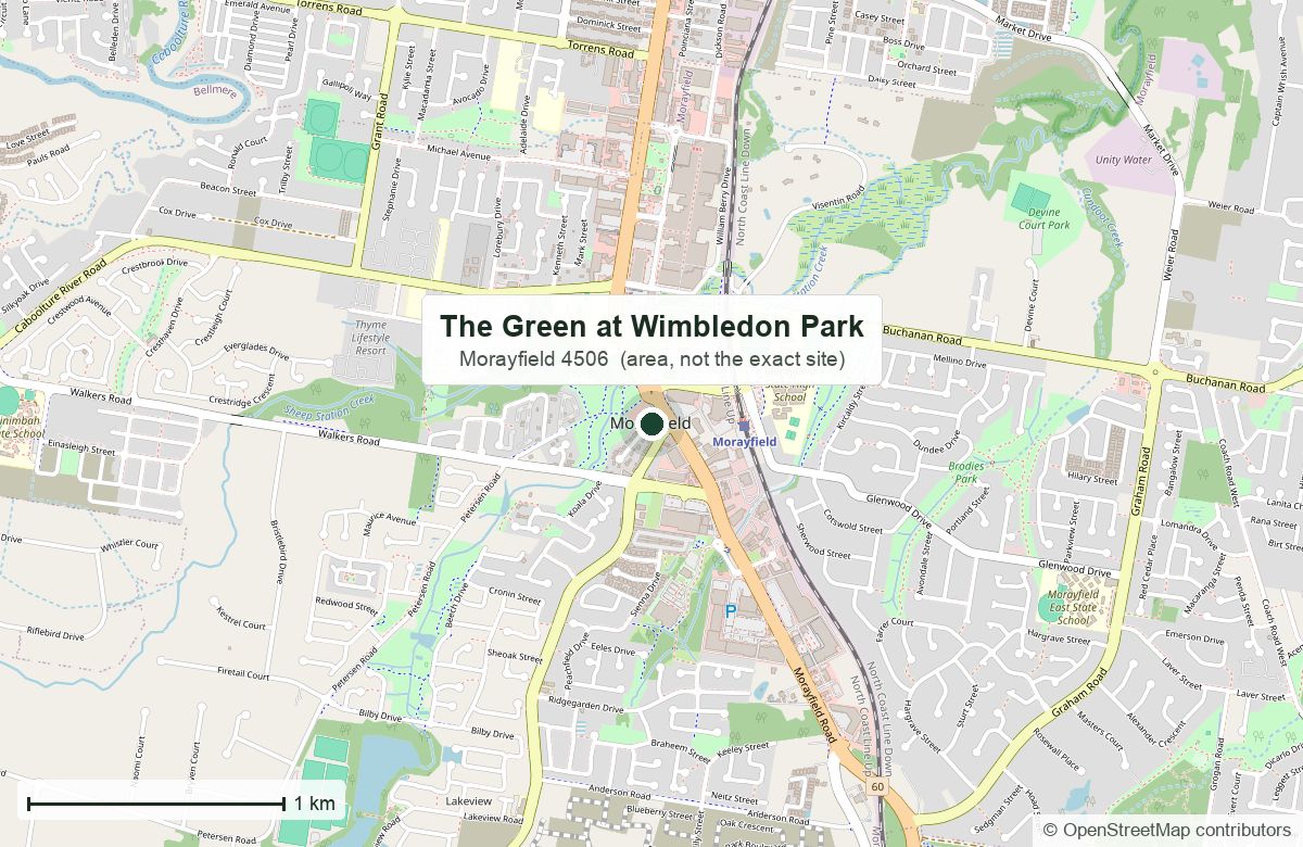 区位：The Green at Wimbledon Park，Morayfield｜OpenStreetMap 底图，© OpenStreetMap 贡献者
