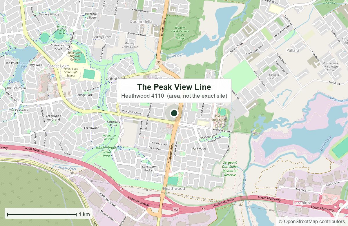 Location: The Peak – View Line, Heathwood | OpenStreetMap base map, © OpenStreetMap contributors