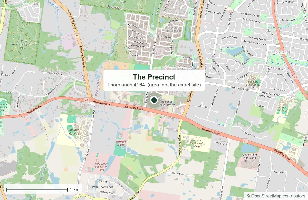 区位：The Precinct，Thornlands｜OpenStreetMap 底图，© OpenStreetMap 贡献者