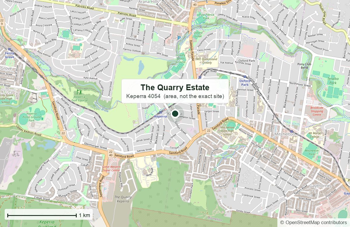 Location: The Quarry Estate, Keperra | OpenStreetMap base map, © OpenStreetMap contributors