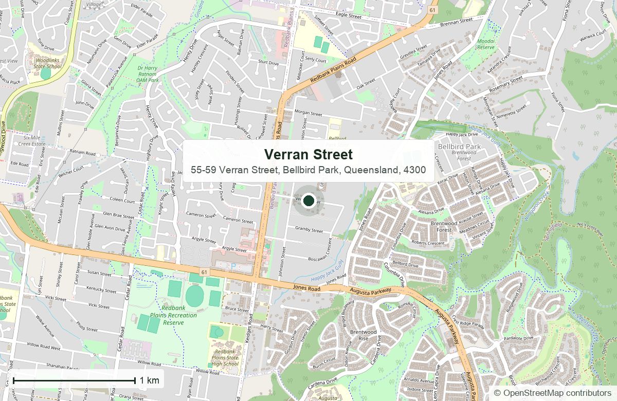 Location: Verran Street, Bellbird Park | OpenStreetMap base map, © OpenStreetMap contributors