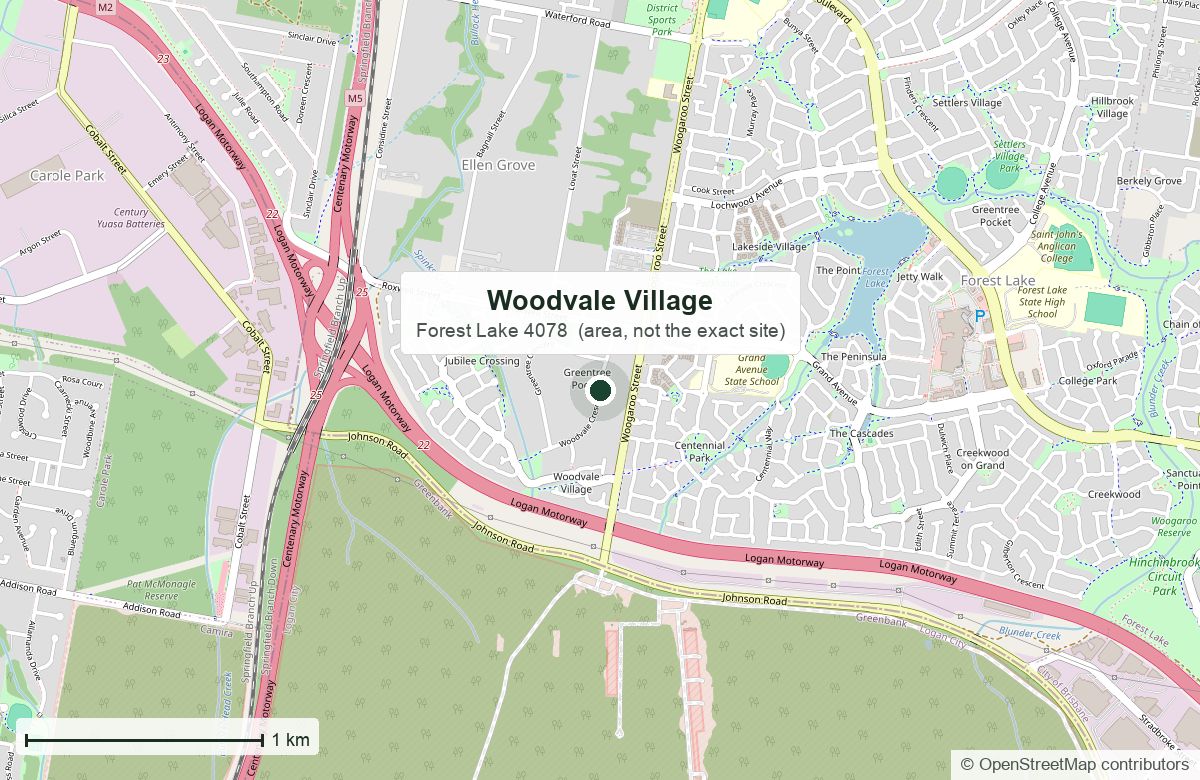 Location: Woodvale Village, Woodvale Crescent, Forest Lake | OpenStreetMap base map, © OpenStreetMap contributors