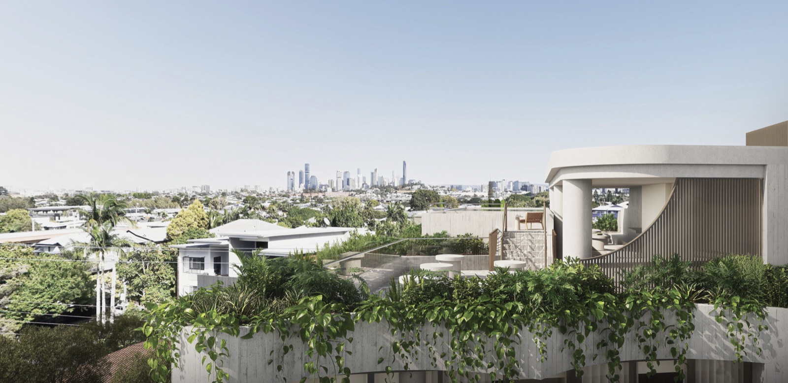 The rooftop planting and the city skyline