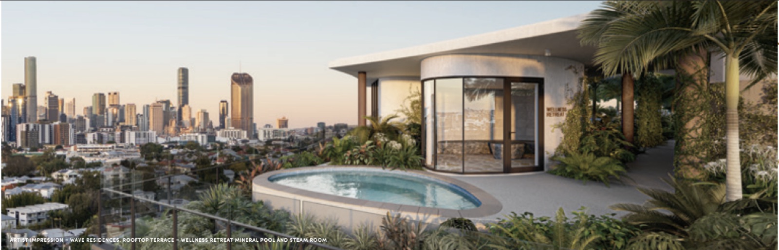The rooftop pavilion and the city