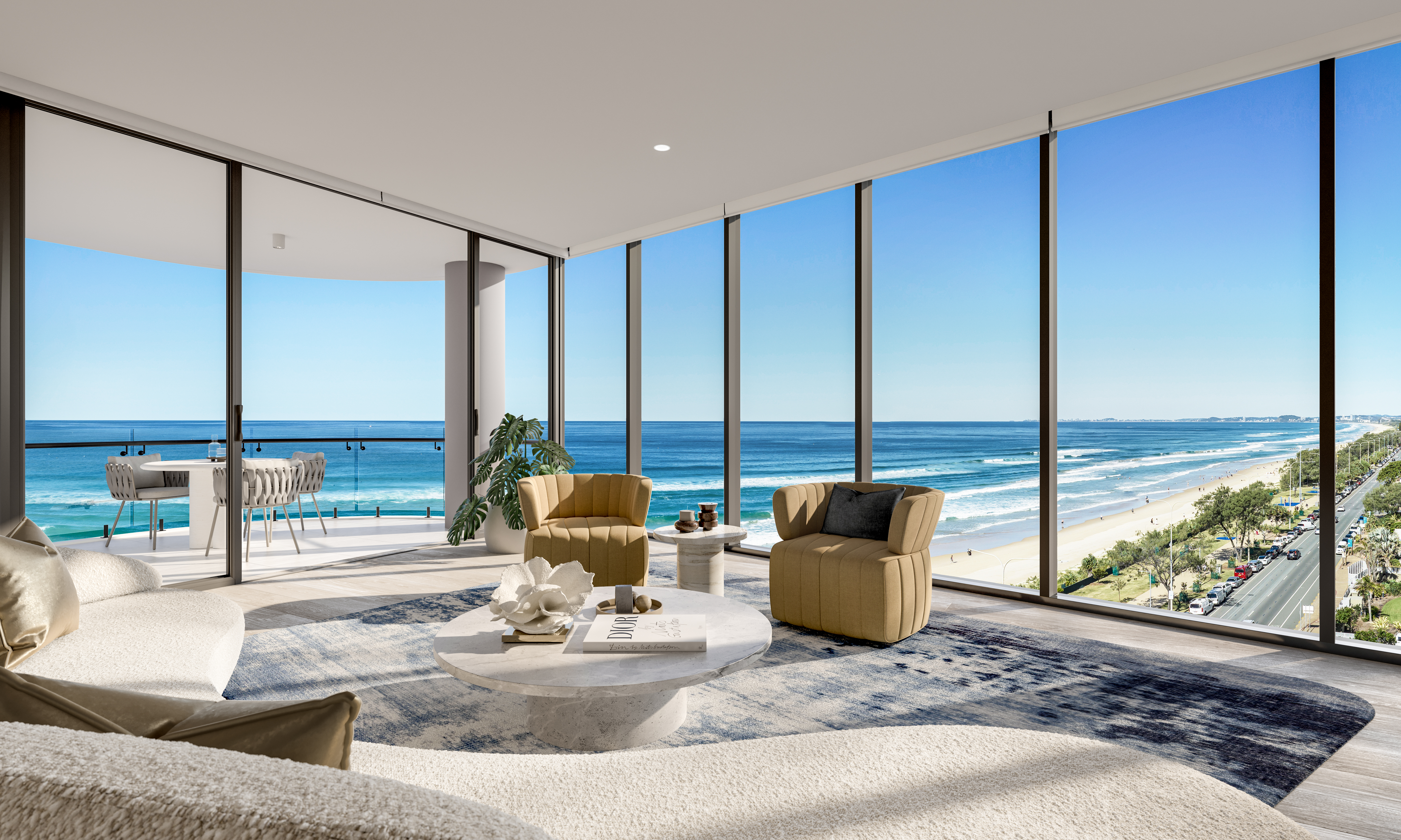 Living room with the beach beyond